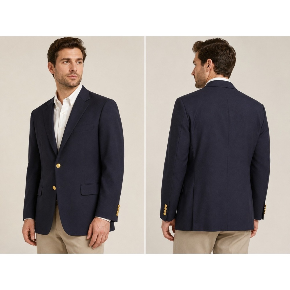 Geoffrey Beene Signature Collection Navy Wool‎ Blazer Sport Coat Men's 40R...